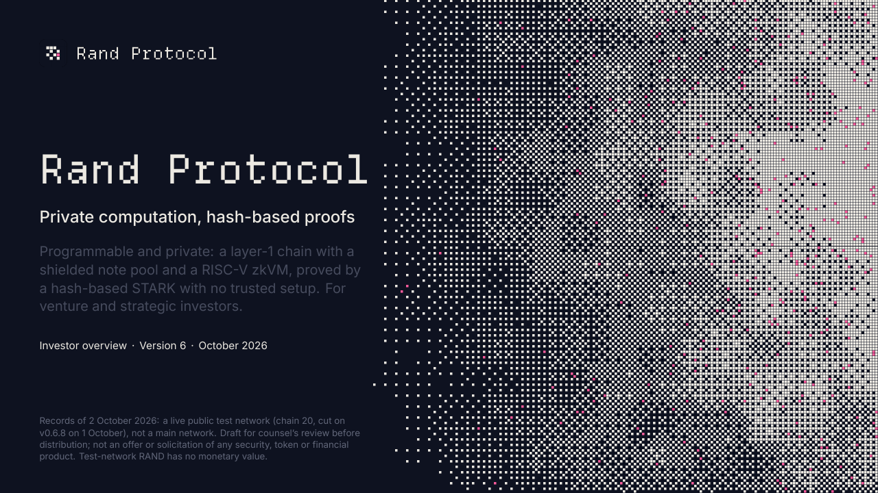 Rand Protocol · Investor briefing: cover slide